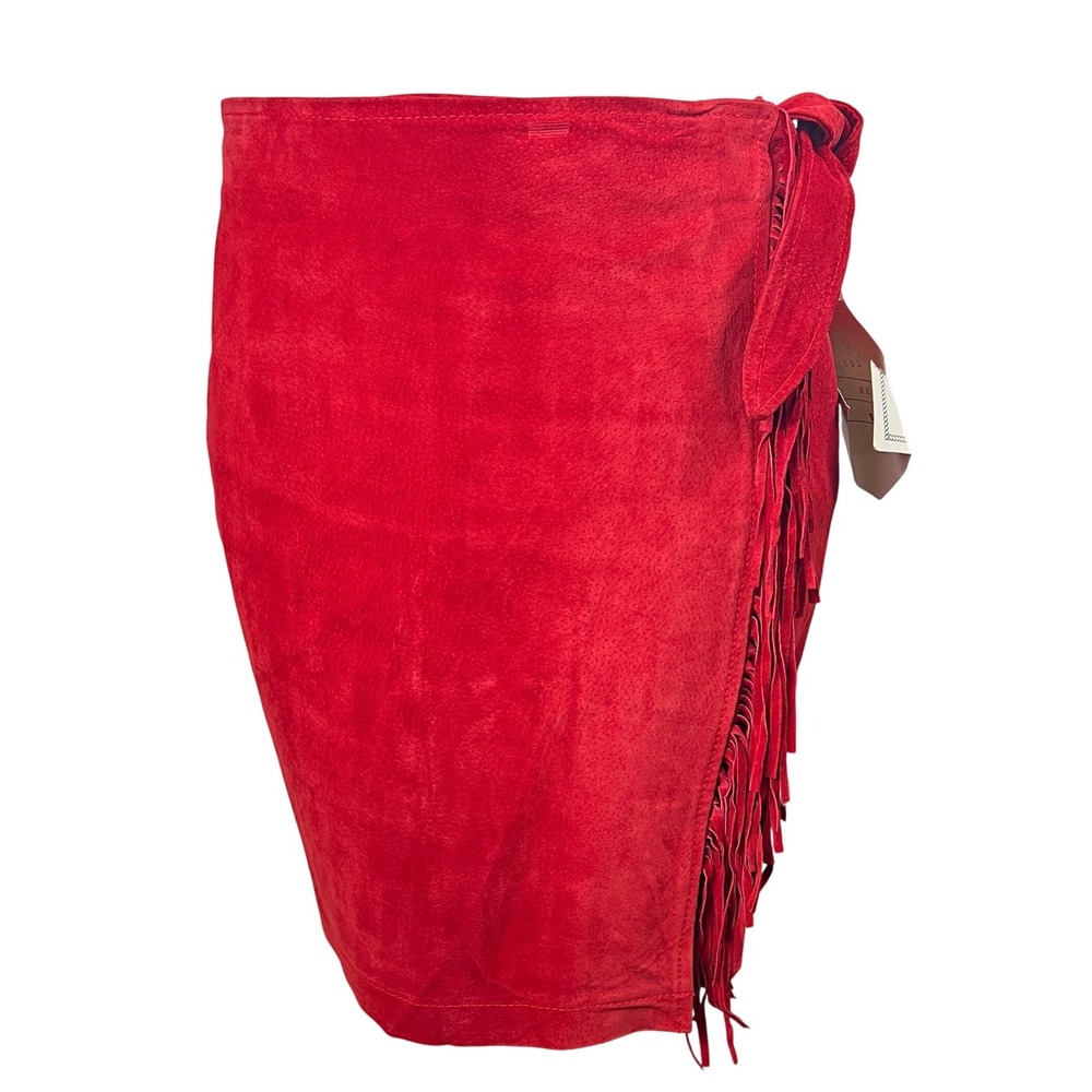 Desperado Red Genuine Leather Fringe Wrap Skirt Suede Style 203 Womens L NWT‎